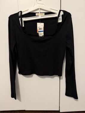 Sugar Moon Juniors' Layered-Look Pointelle Knit Black Top - Size XL - NWT